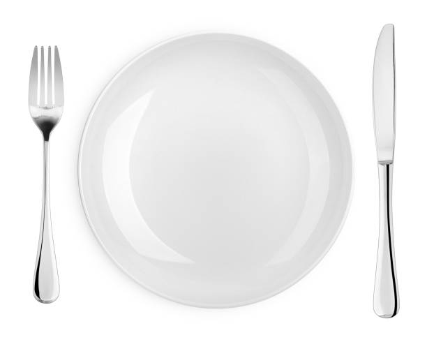 istock Empty plate, fork, knife, cutlery isolated on white background, clipping path, top view 1194662595