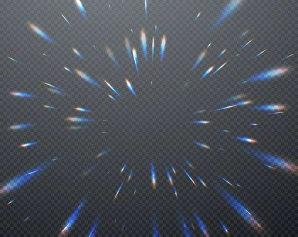 ilustrações de stock, clip art, desenhos animados e ícones de holographic transparent reflections flare isolated on transparent dark background. vector illustration - sun sunlight symbol flame