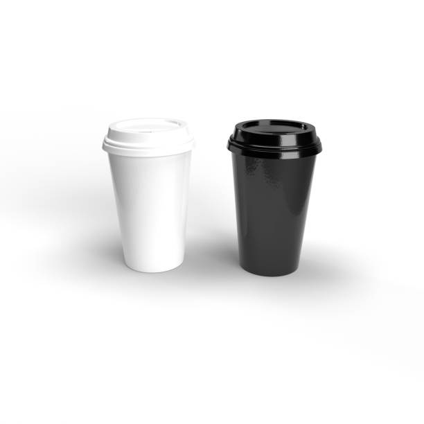 istock Blank black and white disposable paper cup with plastic lid 1194662938
