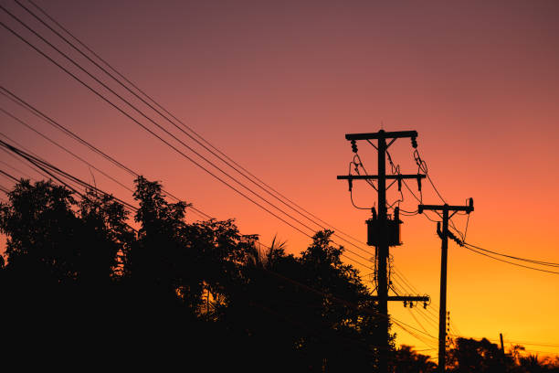 istock The silhouette of electric pole 1194665392