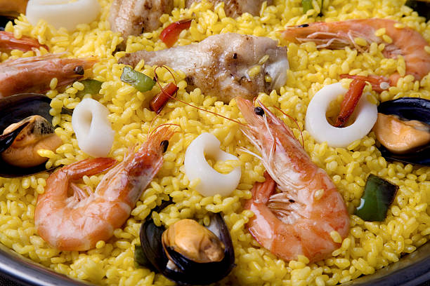 istock spanish chicken and seafood paella 119466564
