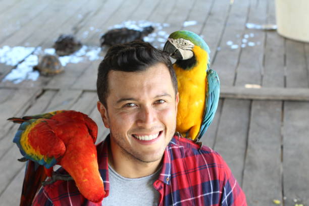 istock Young man and his bird friends 1194666401