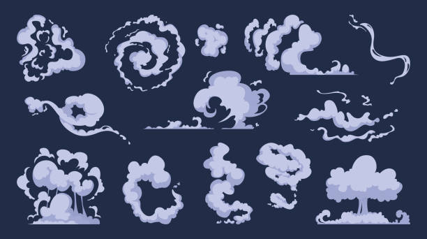 ilustraciones, imágenes clip art, dibujos animados e iconos de stock de humo de dibujos animados. vfx comic bang nubes explosión de la velocidad de la bomba tormenta movimiento viento vector colección de arte - vfx