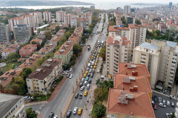 Istanbul,Turkey-November 04,2019:Aerial view Balmumcu district in Istanbul.One of the most populated financial districts of Istanbul.