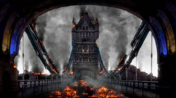 Tower Bridge London Burning stock photo