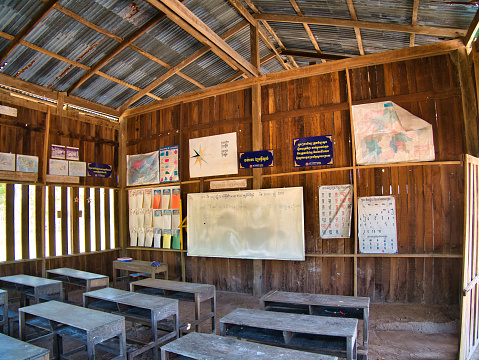 A school classroom in a remote village near Tatai, Koh Kong Province, Cambodia