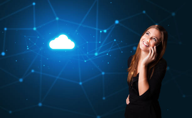 istock Person talking on the phone with cloud technology concept 1194668452