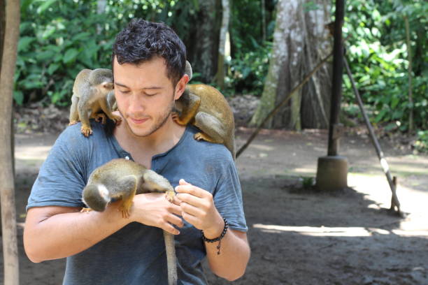 istock Beautiful monkeys interacting with a human 1194669835