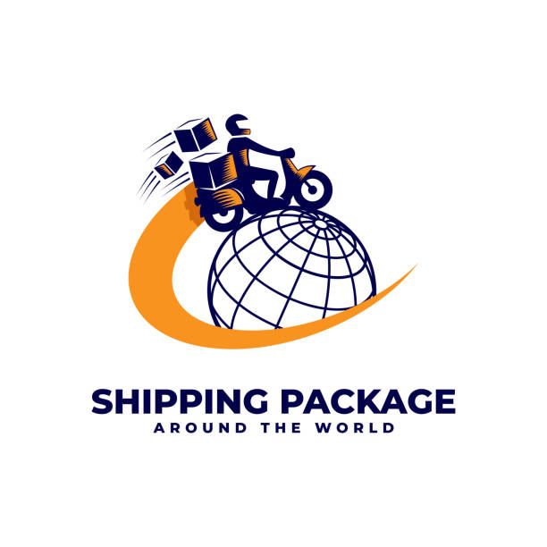 ilustrações de stock, clip art, desenhos animados e ícones de shipping package around the world vector icon, package delivery by motorcycle - globe occupation working world map
