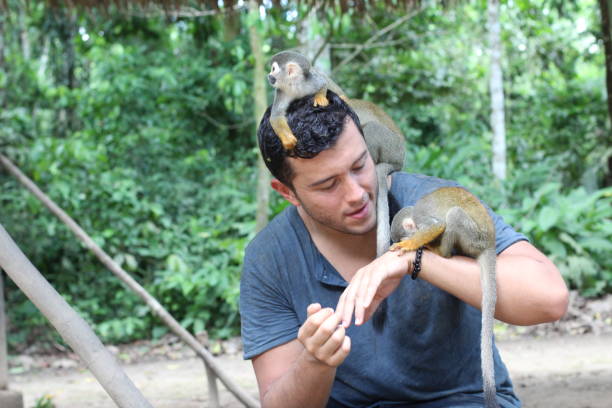 istock Cute zookeeper talking to the animals 1194671570