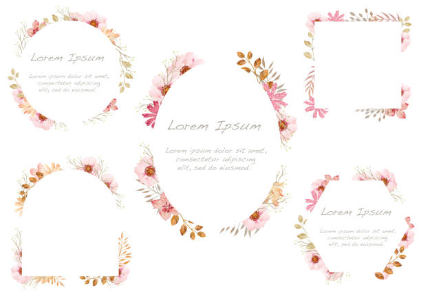 Set of watercolor floral frames isolated on white background. Set of watercolor floral frames isolated on white background. Vector illustration. pink flower frame stock illustrations