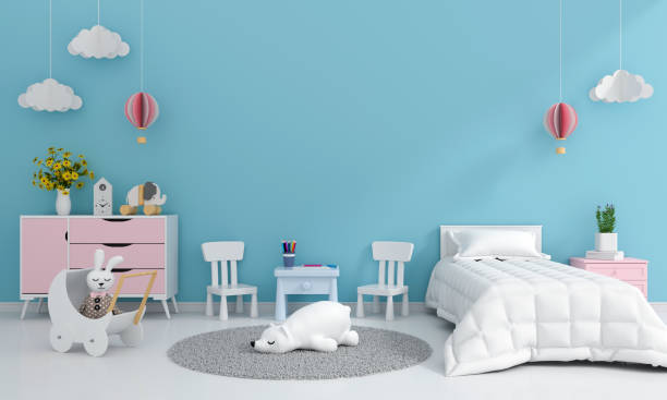 istock Blue child bedroom interior for mockup, 3D rendering 1194673996