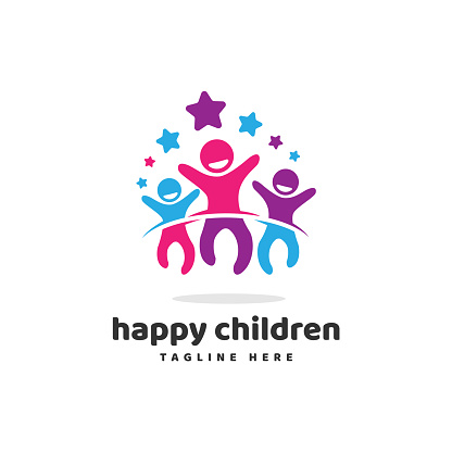 Happy Children Jump with Star Vector Icon Illustration