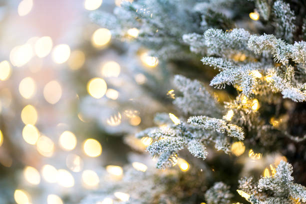 istock close up christmas tree with snow and light decorating with blur bokeh background 1194676912