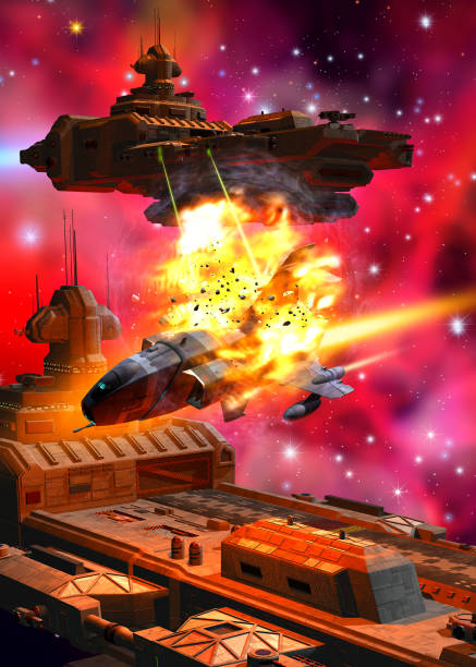istock Space Battle in the nebula, 3d illustration 1194677275