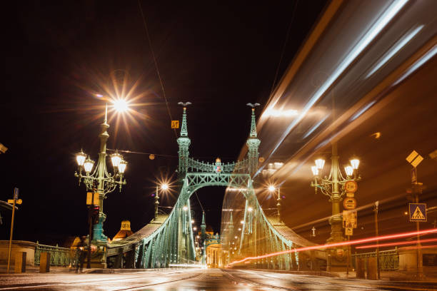 Moving Trams on Liberty Bridge, Budapest