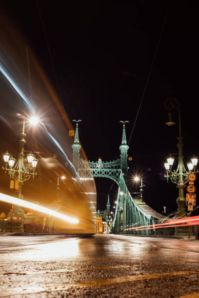 Moving Trams on Liberty Bridge, Budapest