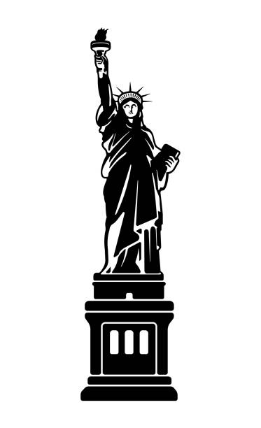 ilustrações, clipart, desenhos animados e ícones de estátua da liberdade - eua, new york / ilustração do vetor dos edifícios do mundo famoso. - statue manhattan monument flaming torch