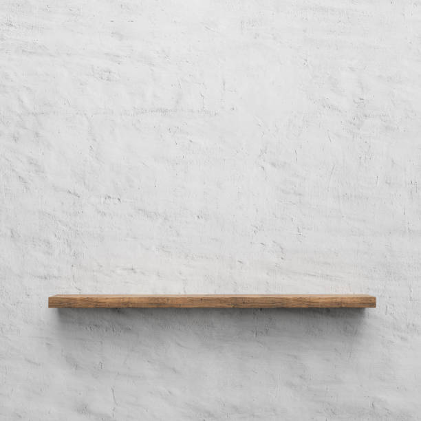 istock wooden shelf over grunge, rustic wall, suitable for product display, 3D render 1194689049