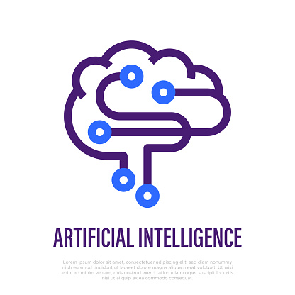 Artificial intelligence thin line icon. Machine learning. Logo for deep tech. Vector illustration.