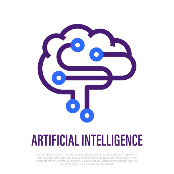 Artificial intelligence thin line icon. Machine learning. Logo for deep tech. Vector illustration. vector art illustration