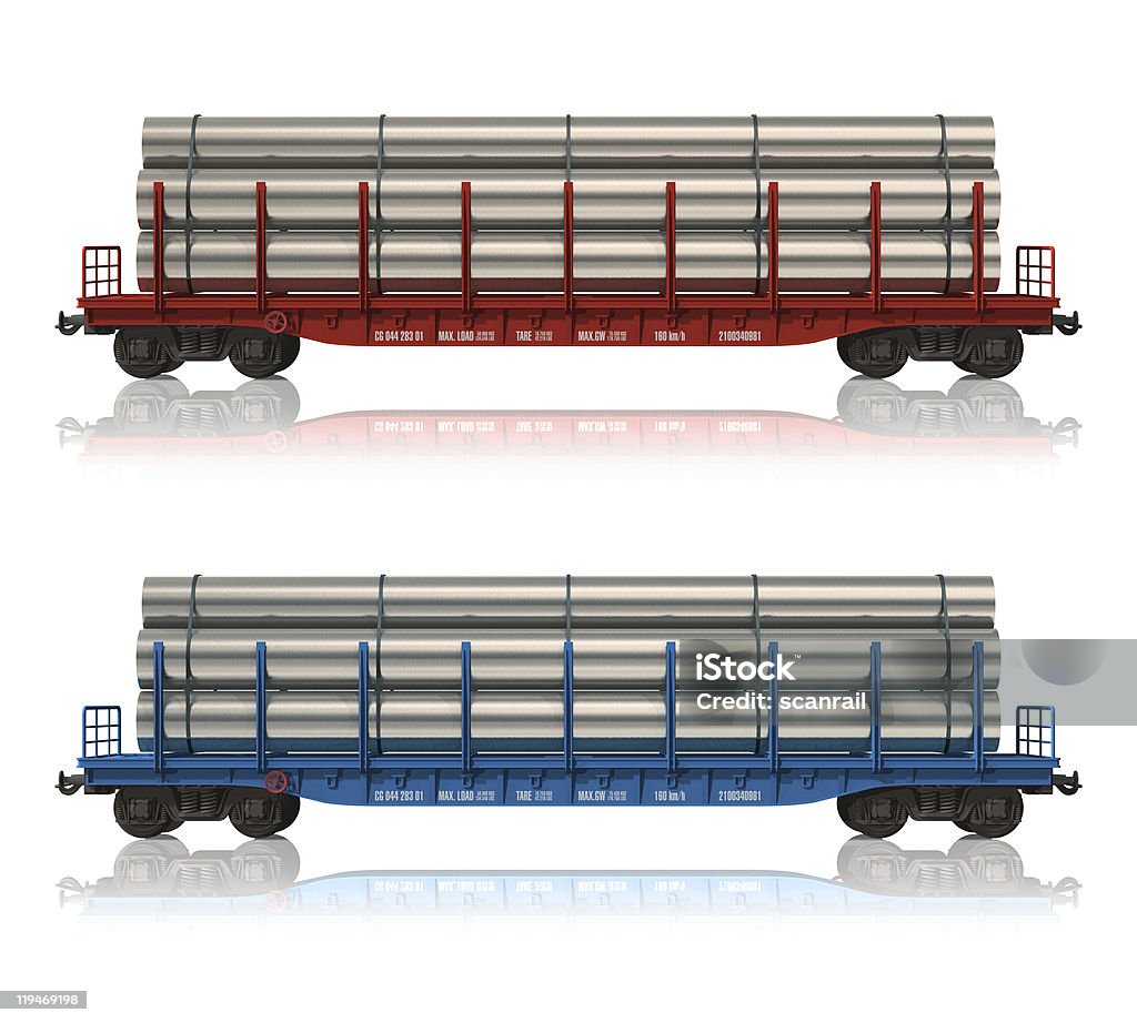 Железнодорожный flatcars с труб - Стоковые фото Автомобиль роялти-фри
