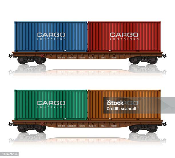 Railroad Flatcars With Colorful Cargo Containers Stock Photo - Download Image Now - Train - Vehicle, Side View, Freight Train