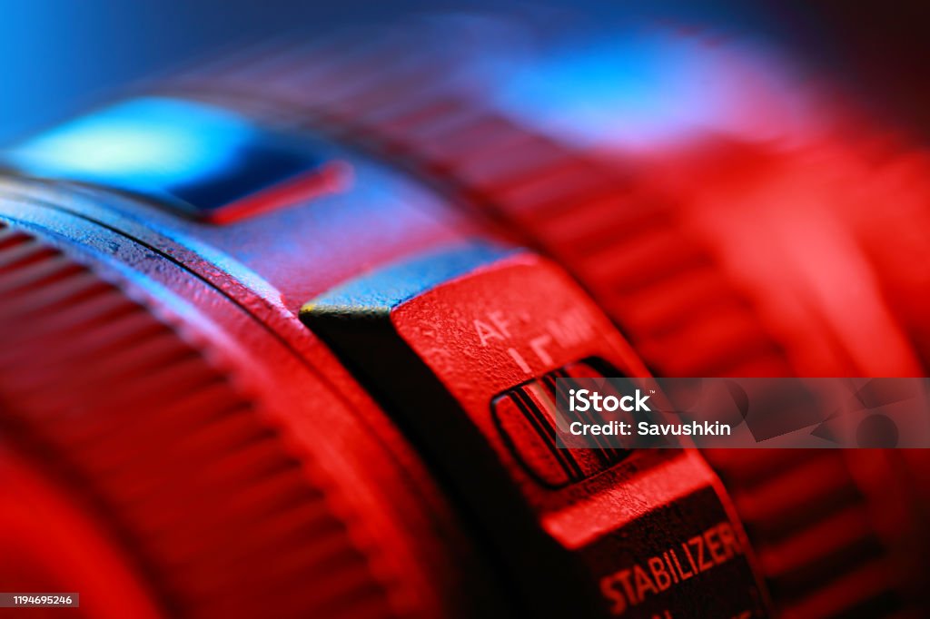 Photographic lens, close-up Photographic lens, close-up n abstract color illuminated. Abstract Stock Photo
