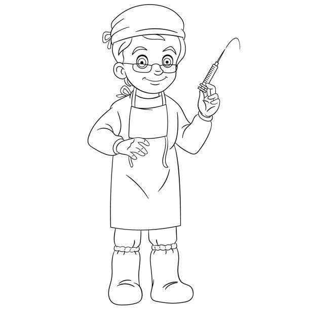 Coloring Page Of Cartoon Doctor Making Injection Stock Illustration -  Download Image Now - Doctor, Coloring, Syringe - iStock