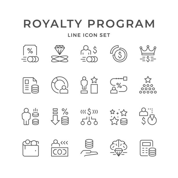 ilustrações de stock, clip art, desenhos animados e ícones de set line icons of royalty program - redeem