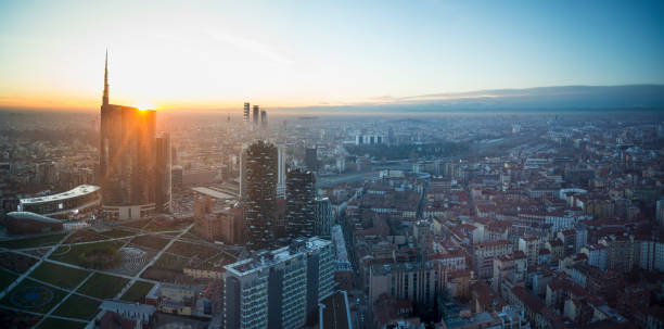 ミラノの夕日 - aerial view city urban scene italy ストックフォトと画像