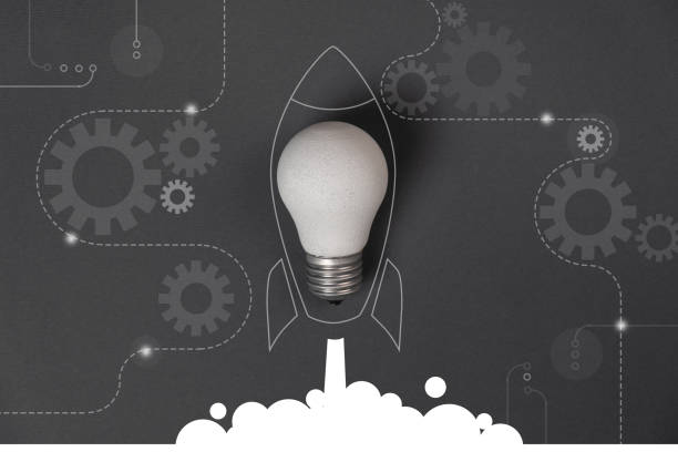istock Creative idea concept with crumpled office paper, white light bulb and network connection on virtual interface background, innovative technology in science and communication concept. 1194696928