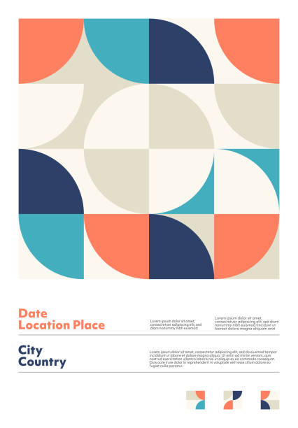 Geometrical Poster Design Template Abstract geometrical design artwork of vertical poster layout with editable text. Simple geometry vector shapes with a colorful palette. Useful for poster design, presentation backdrop, A4 size flyer. colorful page borders stock illustrations