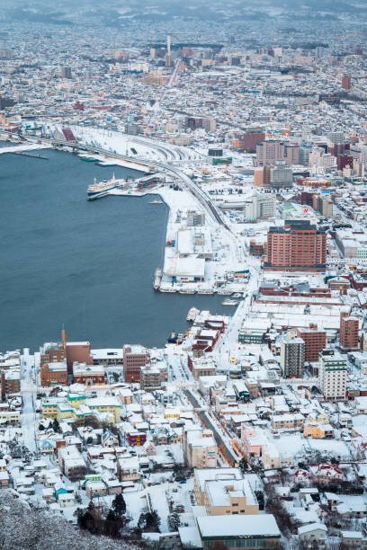 冬の眺め 日本北海道函館市 - 北海道 札幌 道路 ハイアングル ストックフォトと画像