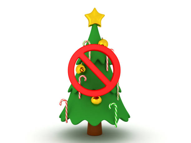 istock 3D Christmas tree with forbidden sign over it 1194698113