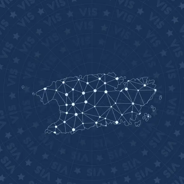 Vector illustration of Vis network, constellation style island map.