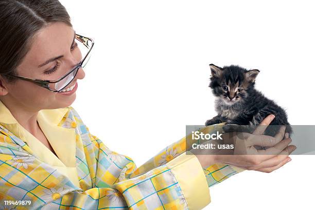 Young Woman Loving Kitten Stock Photo - Download Image Now - Adult, Adults Only, Animal