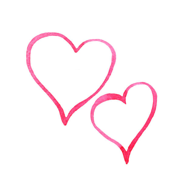 istock Hand drawn watercolor St Valentines Day pink two hearts on white background. 1194701969