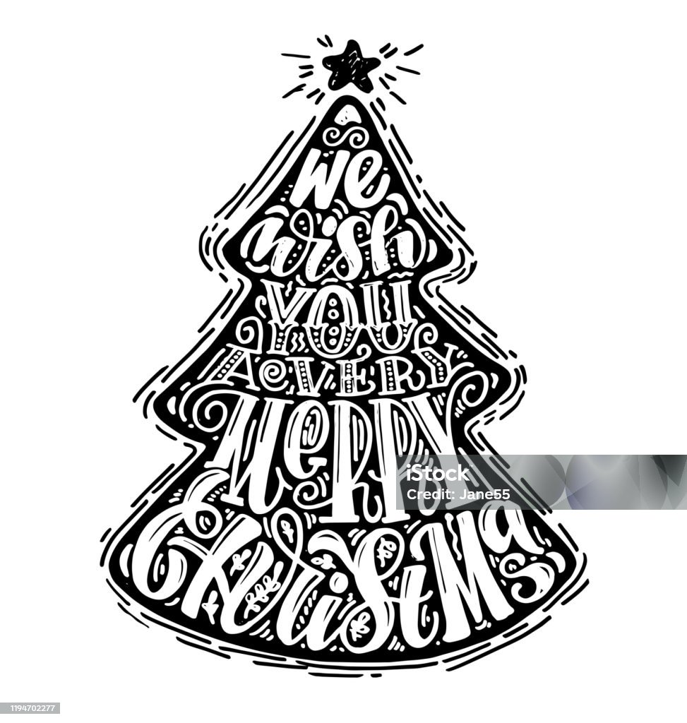 Vetores de Desejamoslhe Um Natal Muito Feliz Bonito Desenhado À Mão Doodle  Cartaz De Letras Na Silhueta Da Árvore De Natal e mais imagens de 2020 -  iStock
