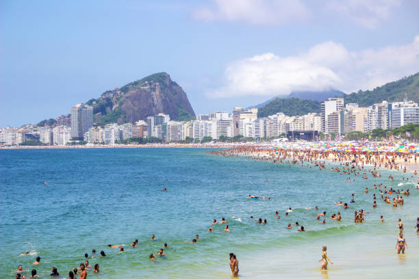 Copacabana Beach in Rio de Janeiro, Brazil - December 31, 2018: Copacabana Beach crowded on the eve of the New Year's Eve 2018/2019