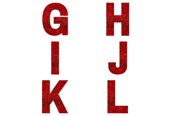 red font alphabet g, h, i, j, k, l made of red sparkle background. - diamond letter h alphabet text imagens e fotografias de stock