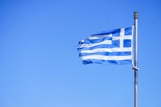 istock Greek flag waving o wind. 1194709775