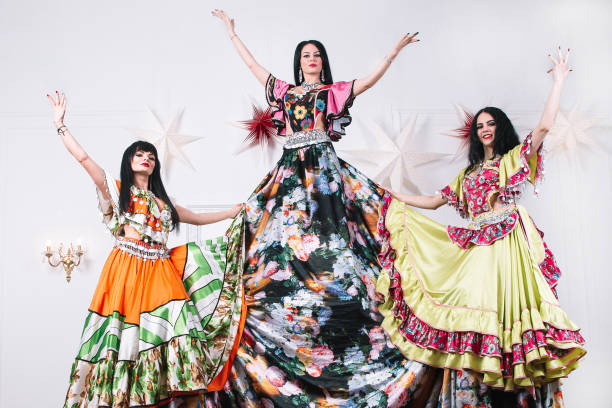 istock three female dancers in traditional Gypsy dresses 1194711191