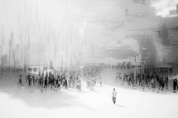 istock Futuristic city streets with people 1194713532