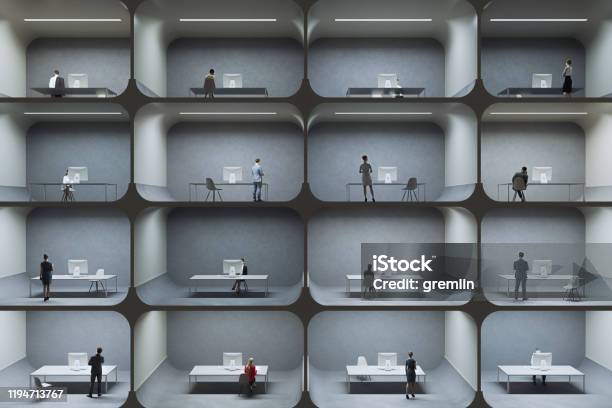 Little Office Cubicle Prison Cells Stock Photo - Download Image Now - Office Cubicle, Dystopia - Concept, Trapped