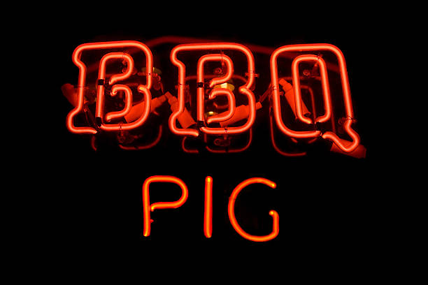 BBQ Pig neon sign stock photo