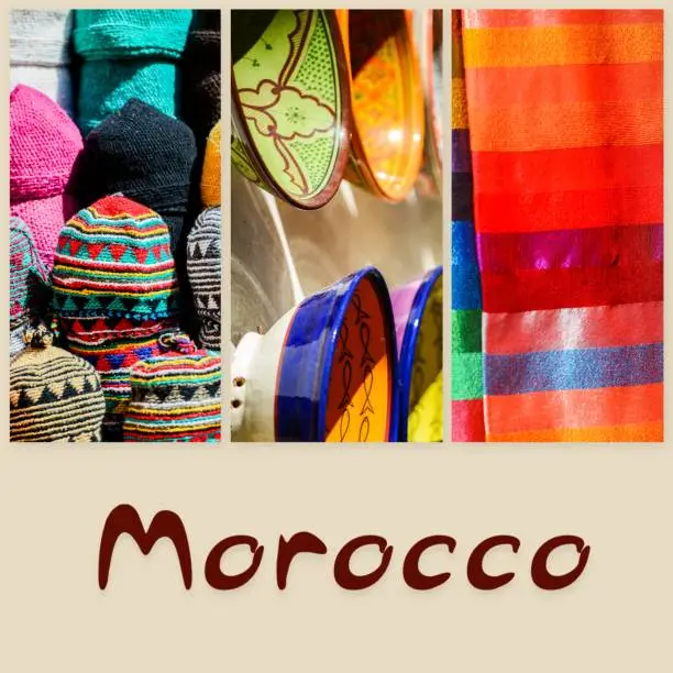 Photo of composition of objects or typical places of Morocco