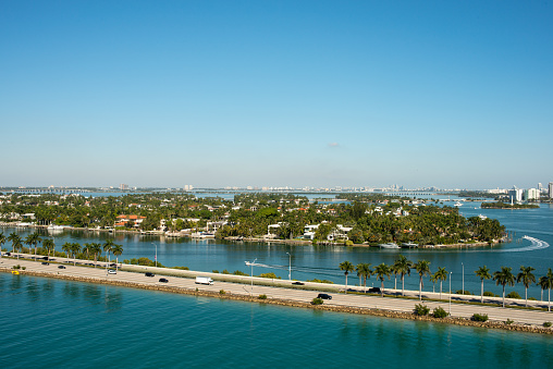 View of PortMiami from the top deck of cruise ship on the Main Channel