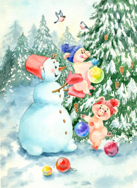 istock Watercolor painting christmas card. 1194725158