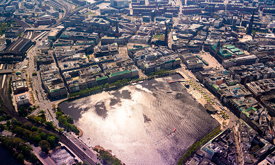 Aerial view of the Binnenalster in Hamburg